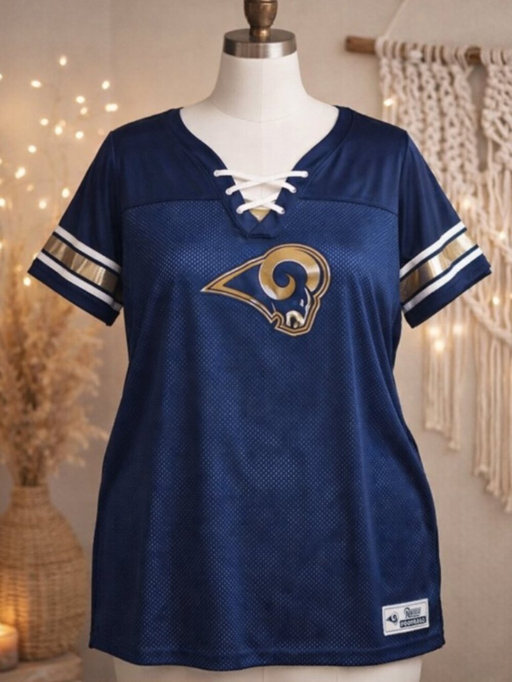 Los Angeles Rams Mesh Lace-Up Jersey Top Plus XL Stadium-Core NFL Fan Athleisure